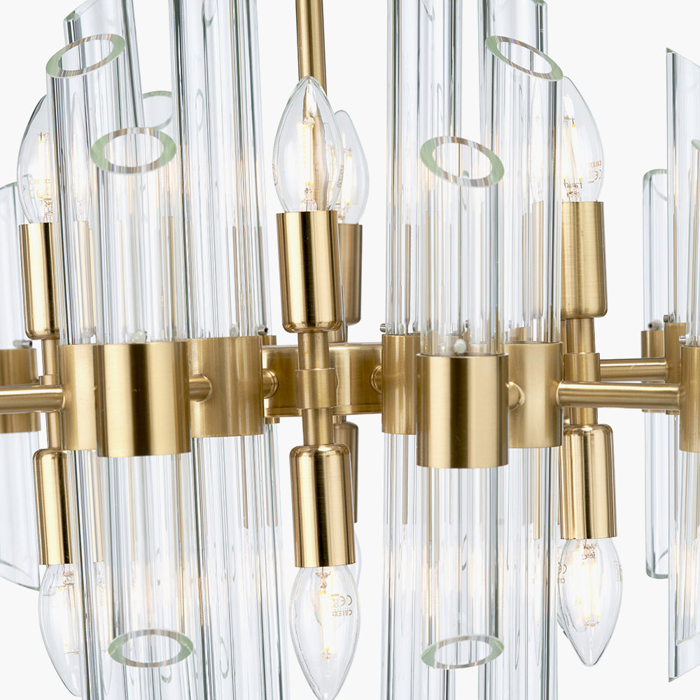 Brielle Clear Glass and Antique Brass 12 Light Pendant