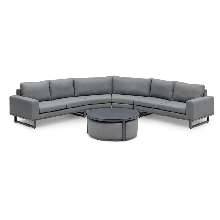 Maze -  Outdoor Fabric Ethos Grande Corner Sofa Set with Round Coffee Table & 3 Footstools