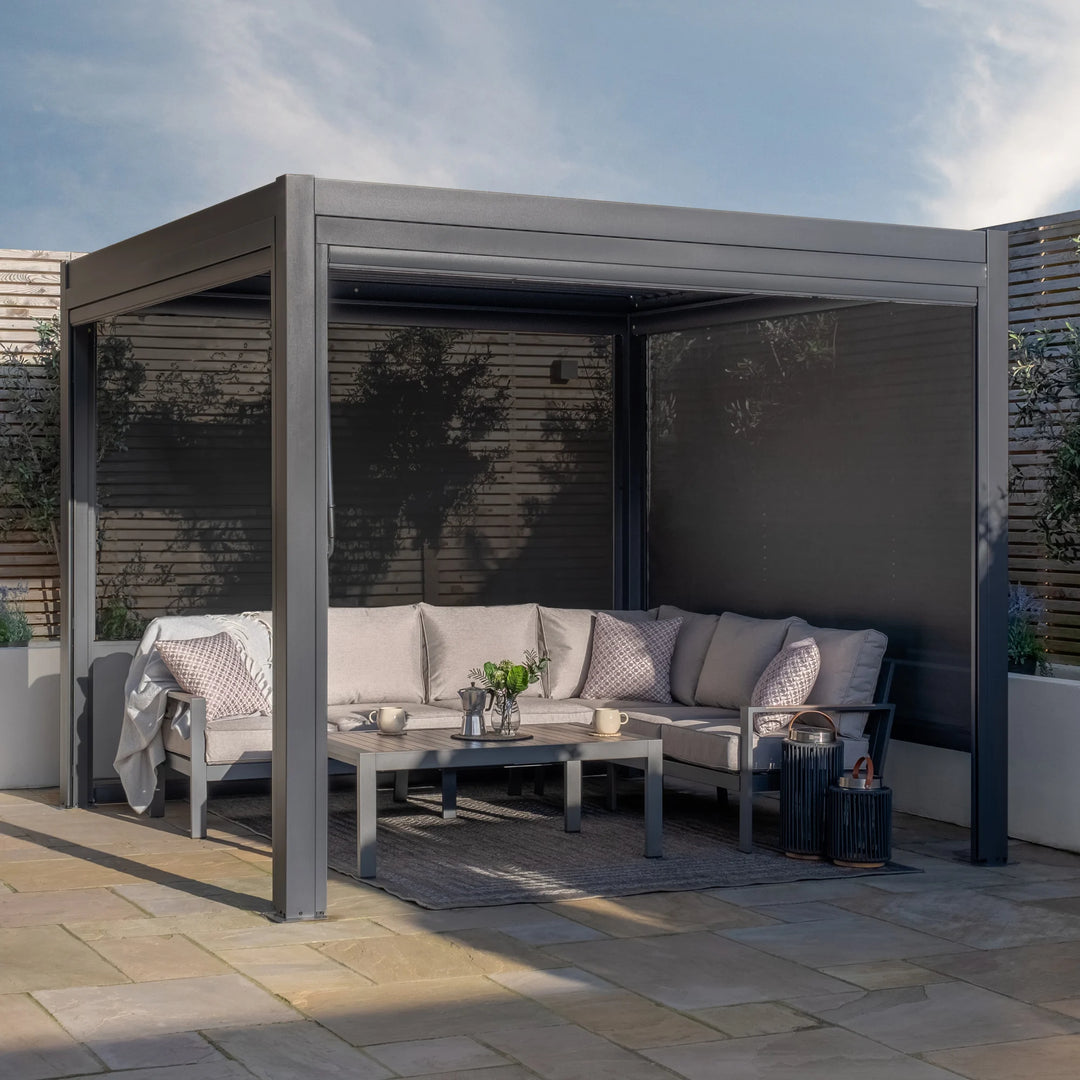 Maze -  Jupiter 3m x 3m Aluminium Pergola Frame & Manual Operated Galvinised Steel Roof Louvres