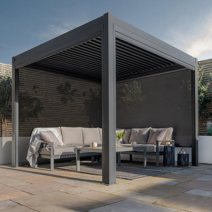 Maze -  Jupiter 3m x 3m Aluminium Pergola Frame & Manual Operated Galvinised Steel Roof Louvres