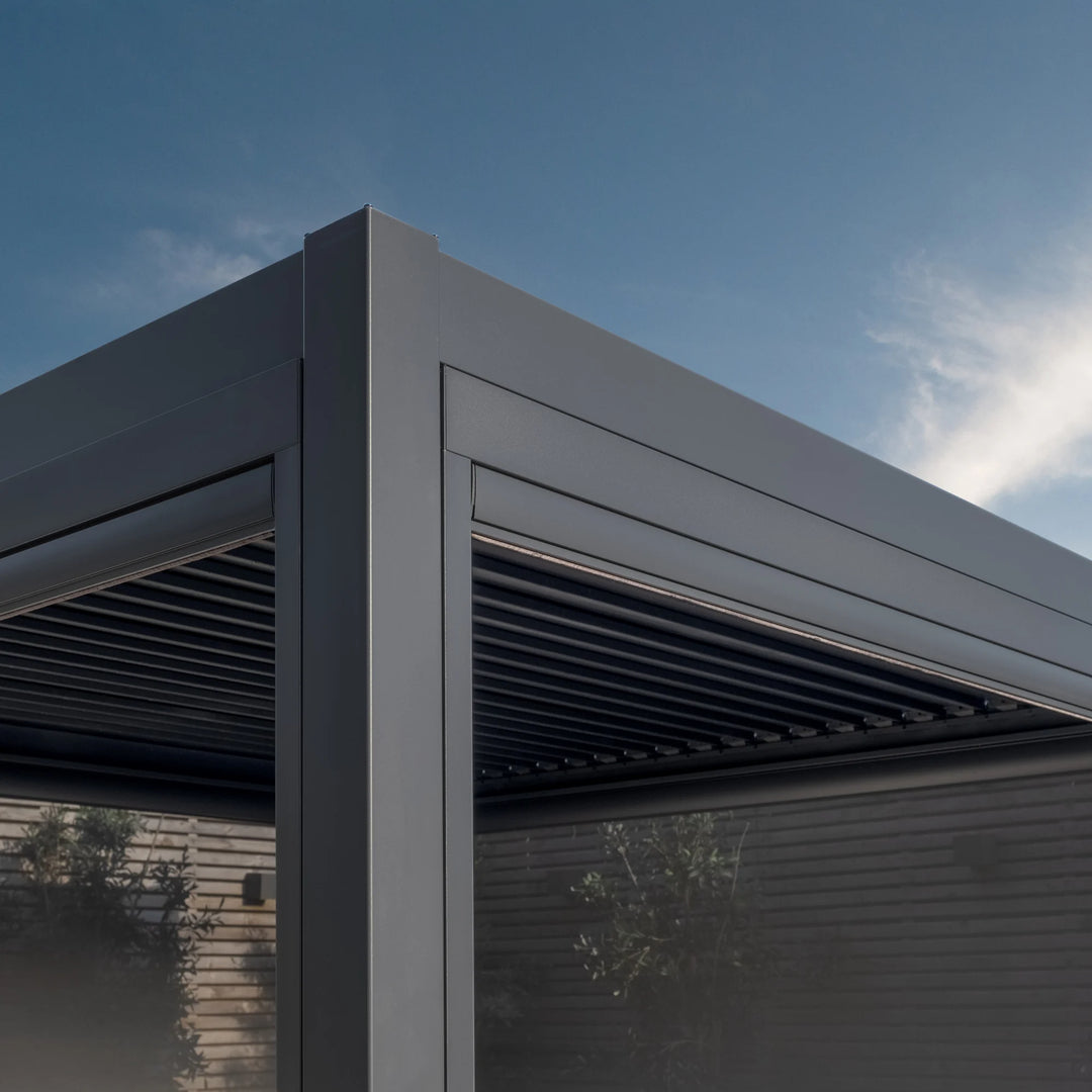 Maze -  Jupiter 3m x 3m Aluminium Pergola Frame & Manual Operated Galvinised Steel Roof Louvres