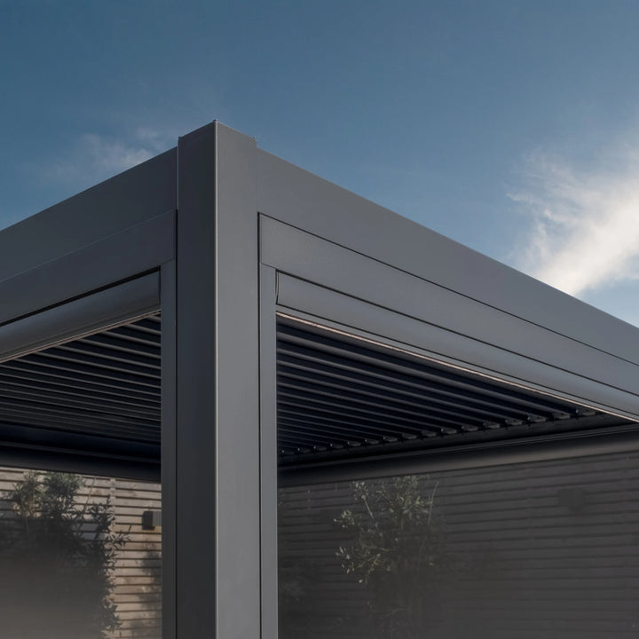 Maze -  Jupiter 3m x 3m Aluminium Pergola Frame & Manual Operated Galvinised Steel Roof Louvres