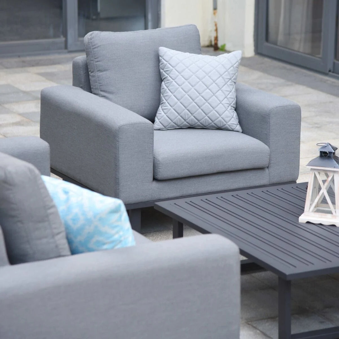 Maze -  Outdoor Fabric Ethos Grande Corner Sofa Set & Armchair with Round Coffee Table & 3 Footstools