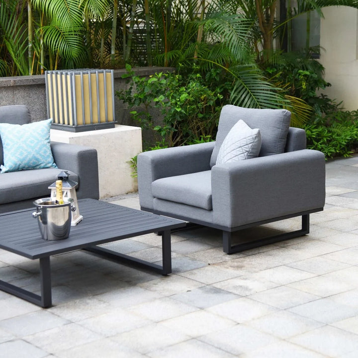 Maze -  Outdoor Fabric Ethos Grande Corner Sofa Set & Armchair with Round Coffee Table & 3 Footstools