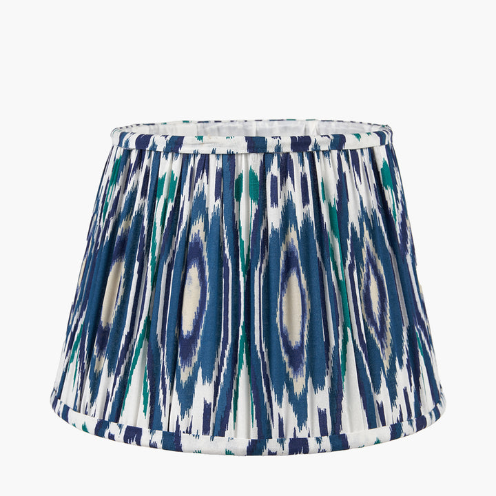 Izara 40cm Ocean Blue Ikat Patterned Gathered Tapered Shade