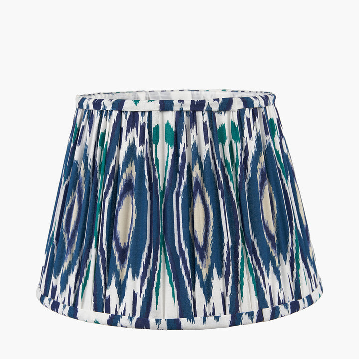 Izara 40cm Ocean Blue Ikat Patterned Gathered Tapered Shade