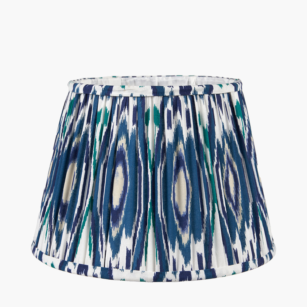 Izara 40cm Ocean Blue Ikat Patterned Gathered Tapered Shade