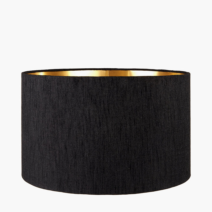 Stellan 30cm Black Slubbed Faux Silk Gold Lined Cylinder Shade