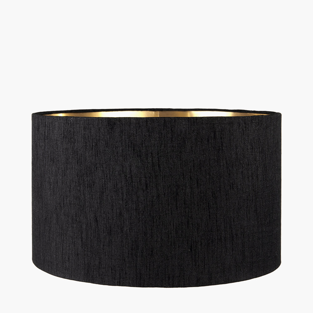 Stellan 30cm Black Slubbed Faux Silk Gold Lined Cylinder Shade