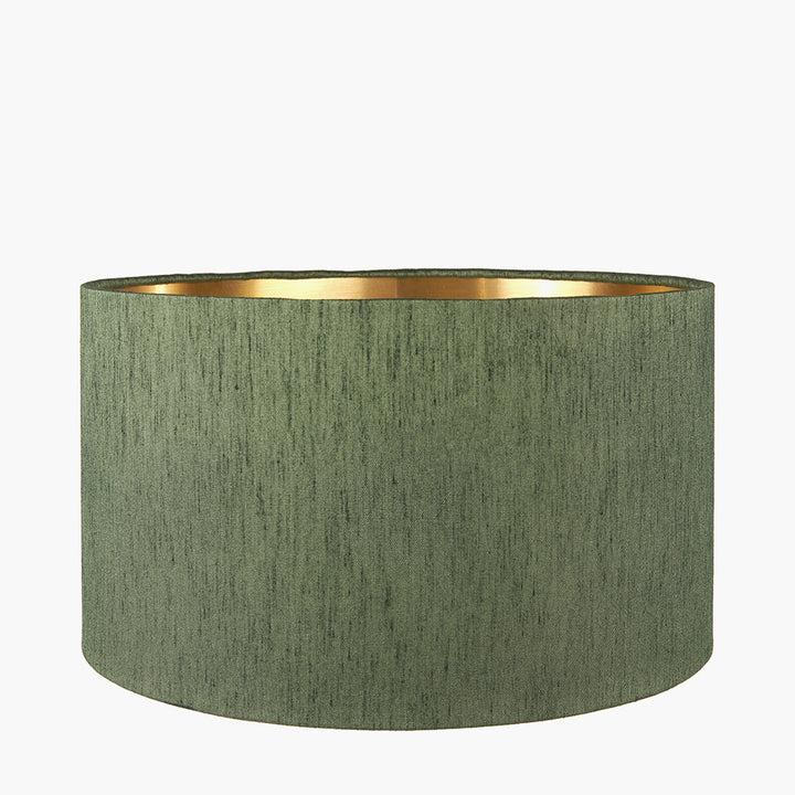 Stellan 30cm Green Slubbed Faux Silk Gold Lined Cylinder Shade