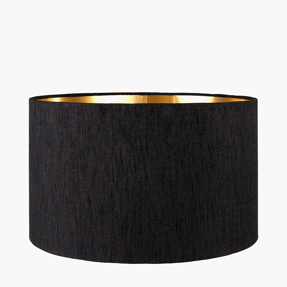 Stellan 35cm Black Slubbed  Faux silk Gold Lined Cylinder Shade