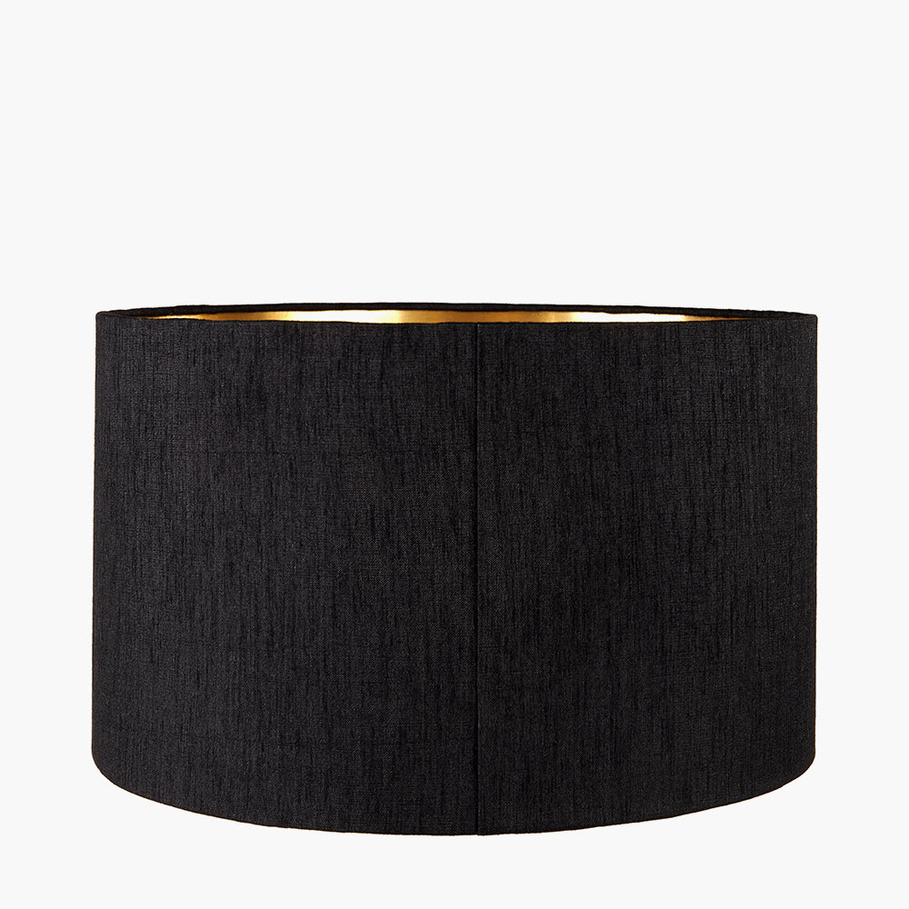 Stellan 40cm Black Slubbed Faux Silk Gold Lined Cylinder Shade