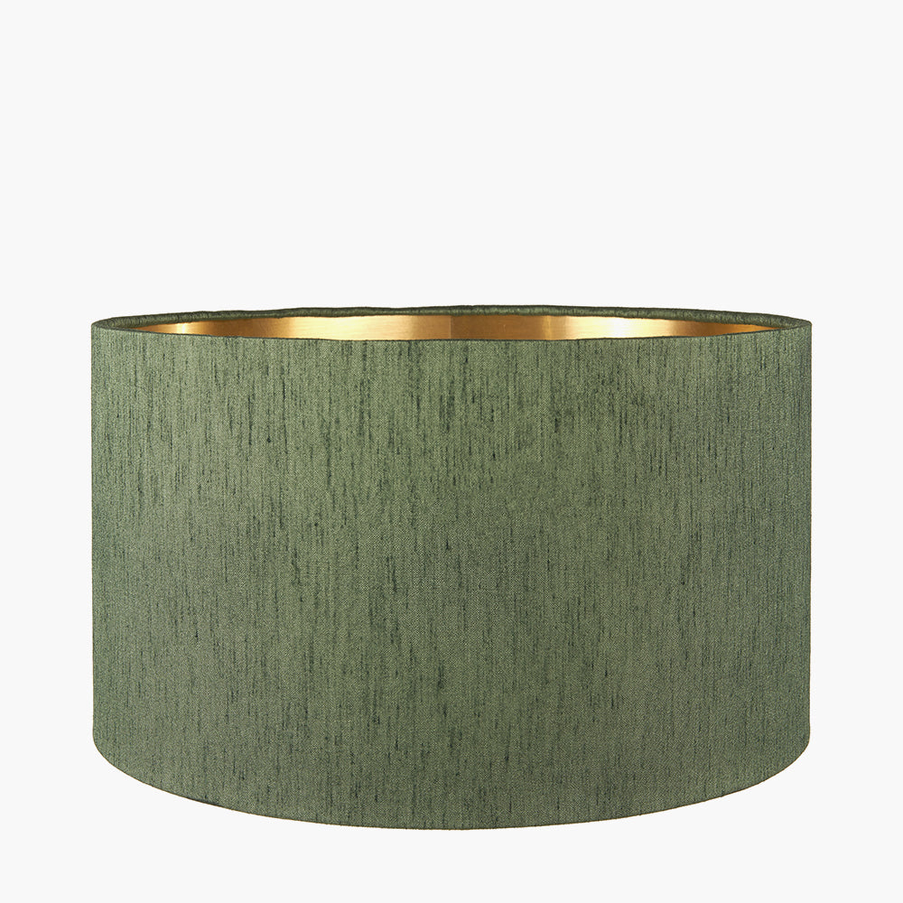 Stellan 40cm Green Slubbed Faux Silk Gold Lined Cylinder Shade