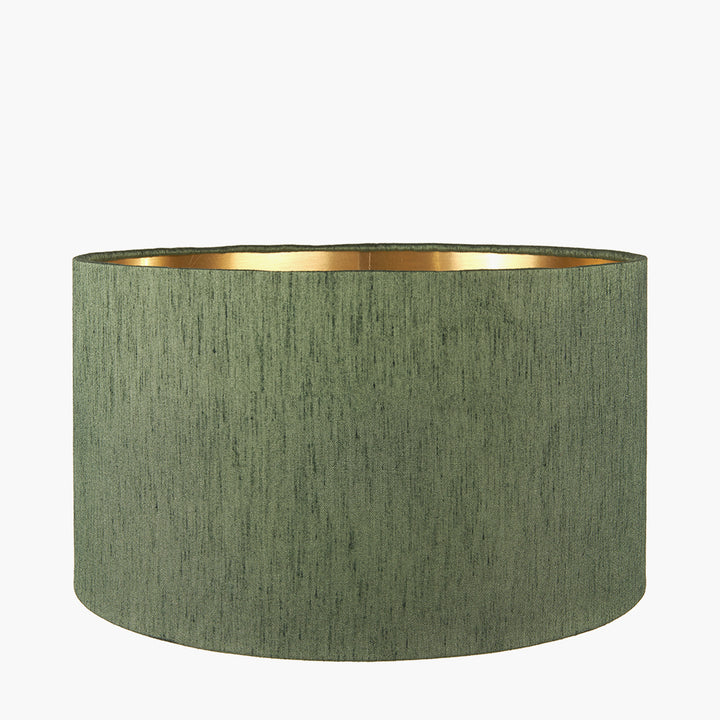 Stellan 40cm Green Slubbed Faux Silk Gold Lined Cylinder Shade