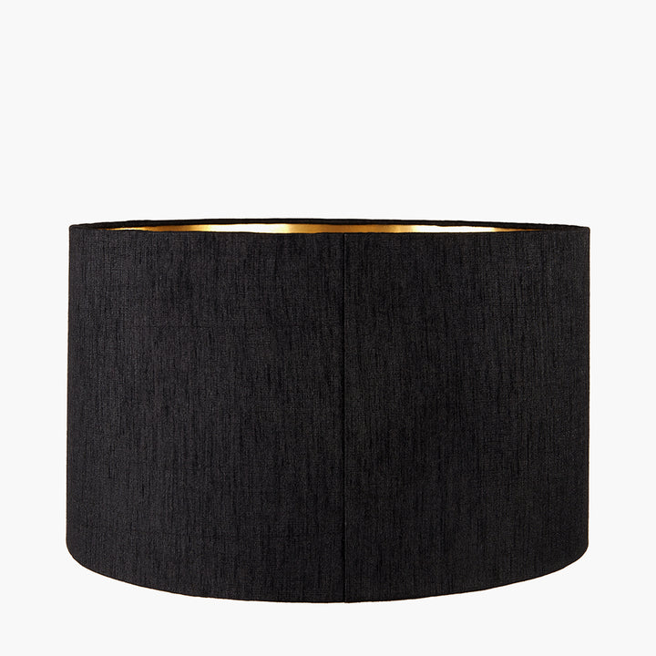 Stellan 45cm Black Slubbed Faux  Silk Gold Lined Cylinder Shade