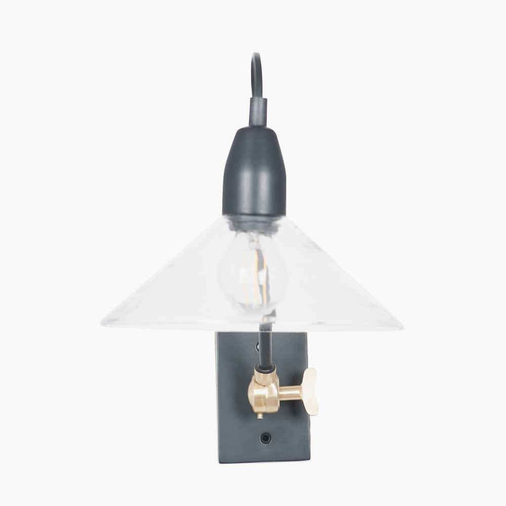 Canton Matt Black Metal and Glass Cone Wall Light