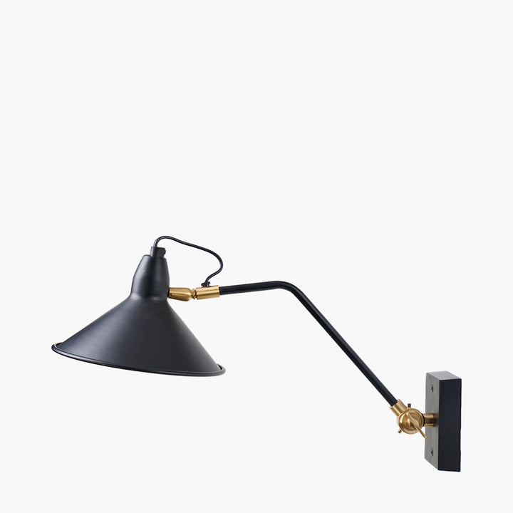 Canton Matt Black and Brass Metal Cone Wall Light