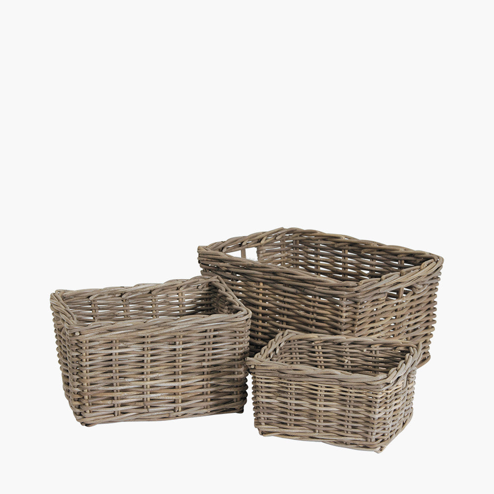 S/3 Grey Kubu Rectangular Basket Storage