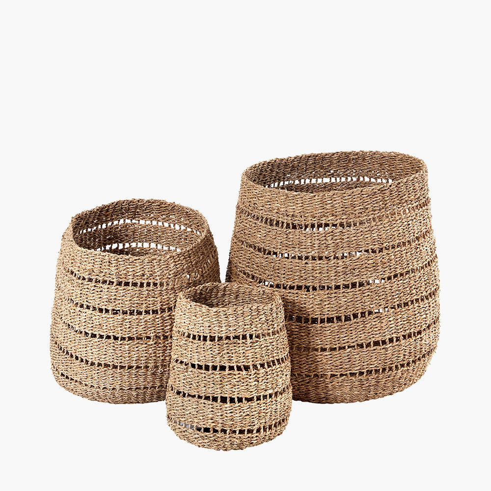 S/3 Seagrass Natural Round Baskets