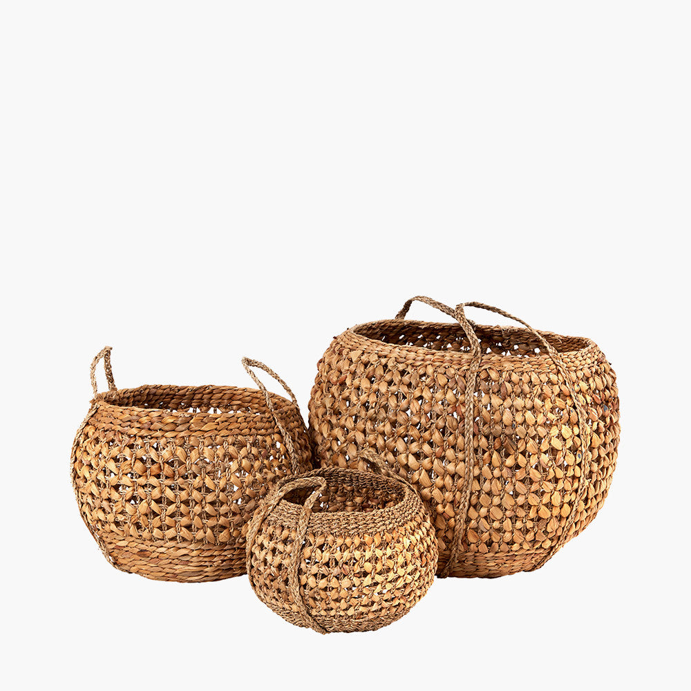 S/3 Water Hyacinth Round Handled Baskets