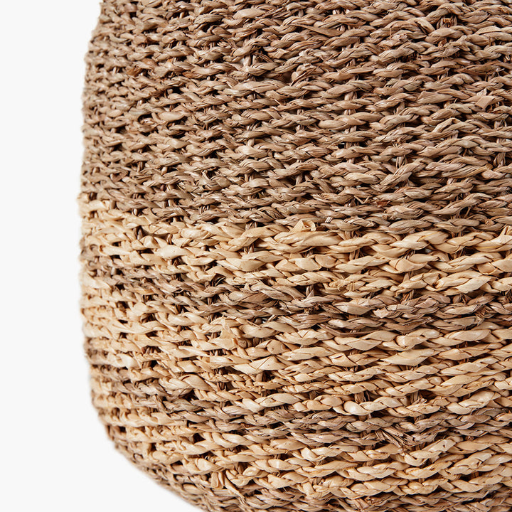 S/3 2-Tone Seagrass and Palm Leaf Natural Round Baskets