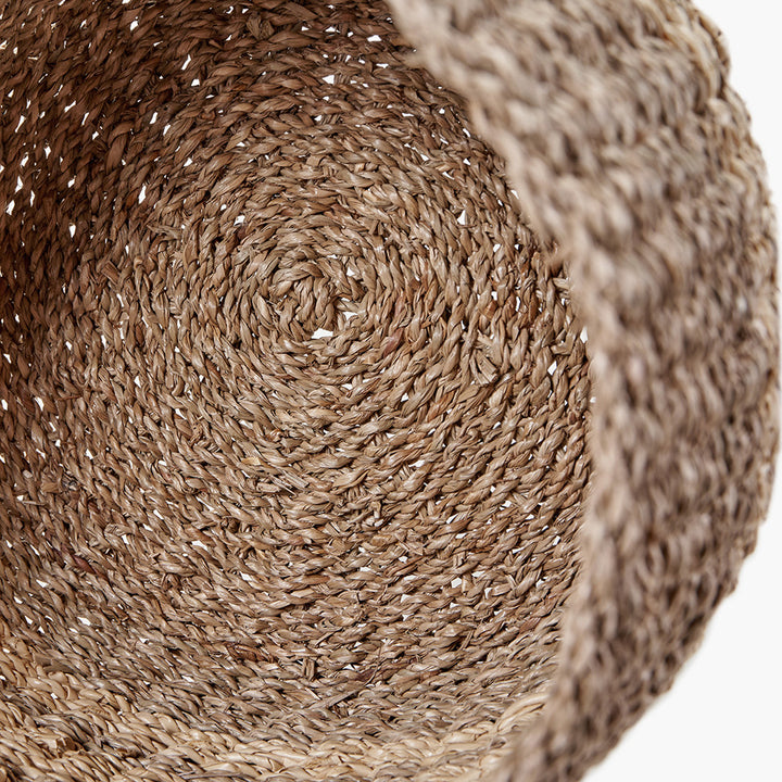 S/3 2-Tone Seagrass and Palm Leaf Natural Round Baskets