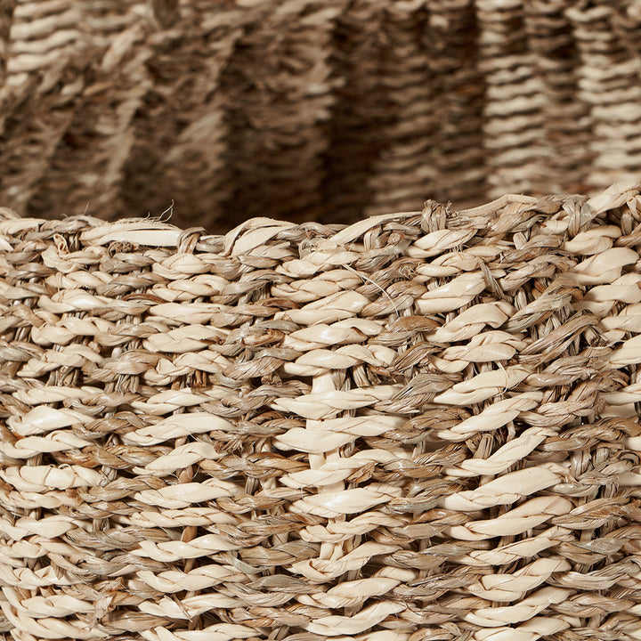 S/3 Seagrass and Palm Leaf Natural Striped Round Baskets