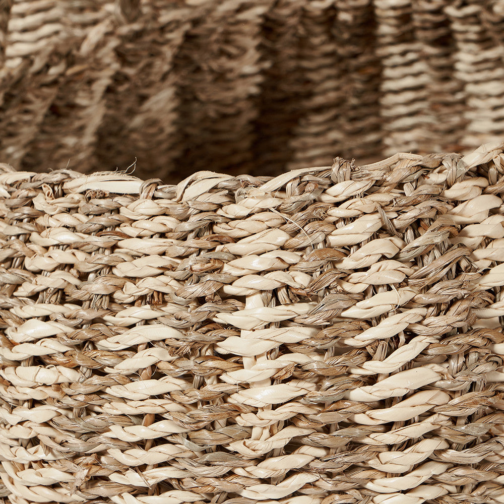 S/3 Seagrass and Palm Leaf Natural Striped Round Baskets