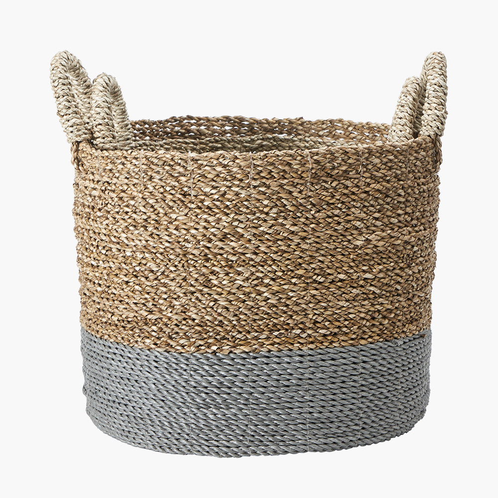 S/2 Banana Leaf Two Tone Natural and Grey Baskets