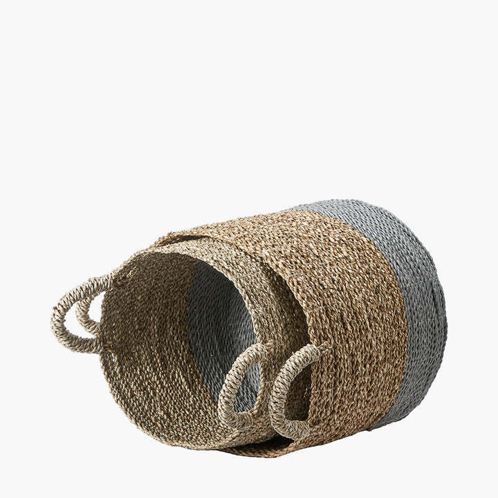 S/2 Banana Leaf Two Tone Natural and Grey Baskets