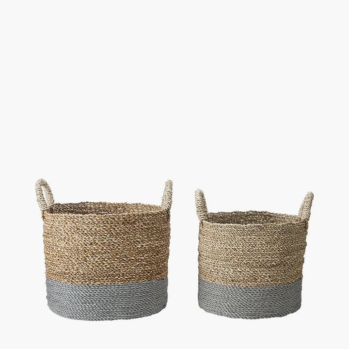 S/2 Banana Leaf Two Tone Natural and Grey Baskets