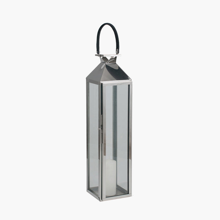 Silver Stainless Steel and Glass Lantern Medium