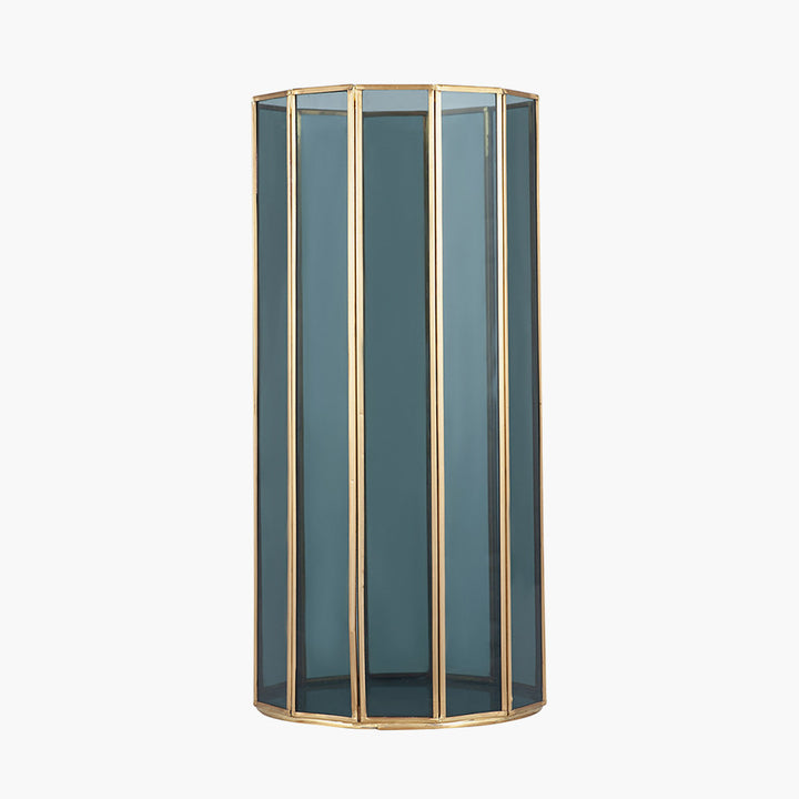 Brass Metal and Smoked Glass Panelled Tall Hurricane