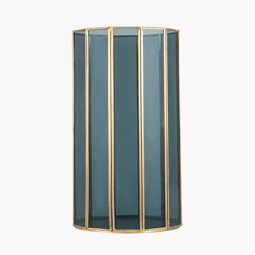 Brass Metal and Smoked Glass Panelled Tall Hurricane