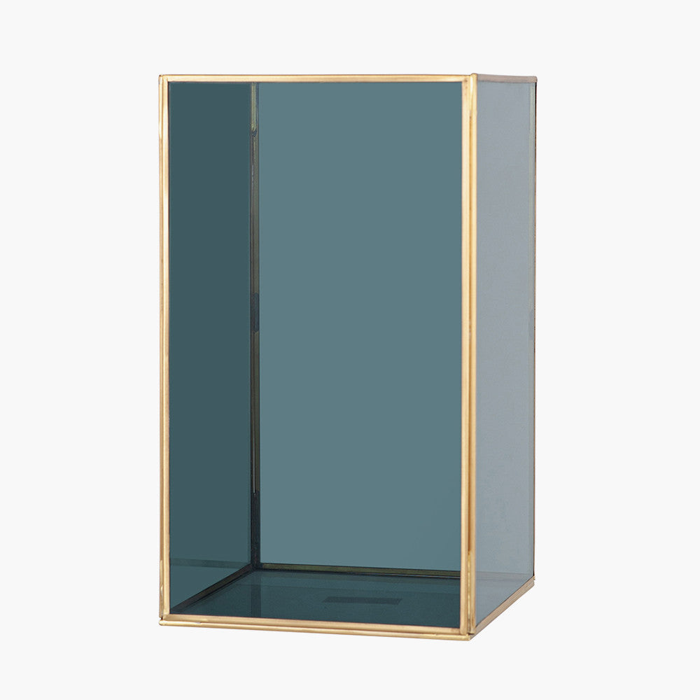 Brass Metal and Smoked Glass Panelled Square Hurricane Large