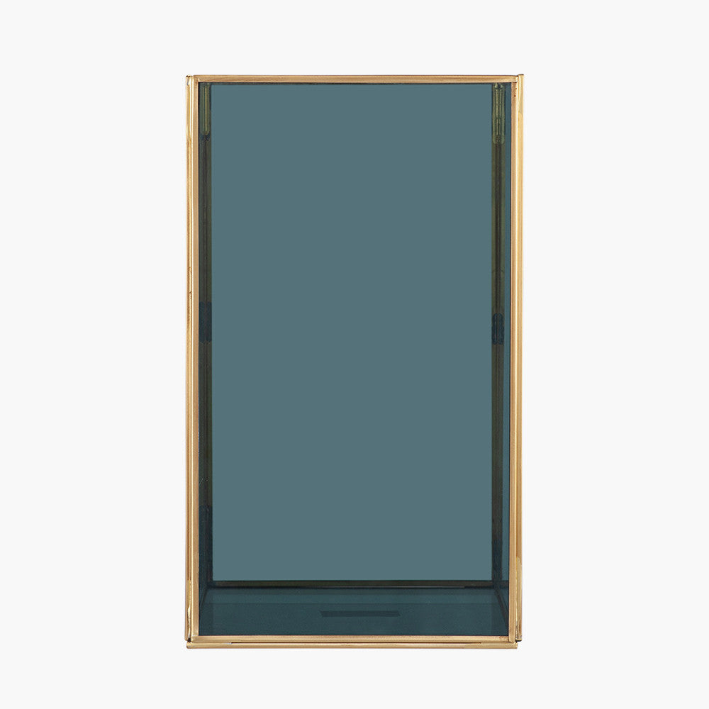 Brass Metal and Smoked Glass Panelled Square Hurricane Large