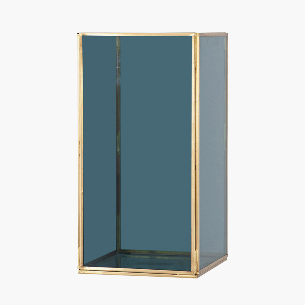 Brass Metal and Smoked Glass Panelled Square Hurricane Medium