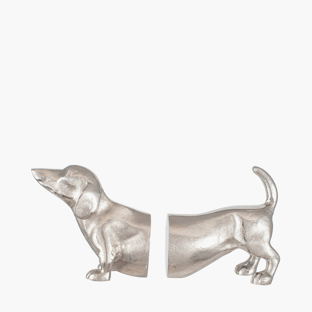 Silver Metal Sausage Dog Book Ends