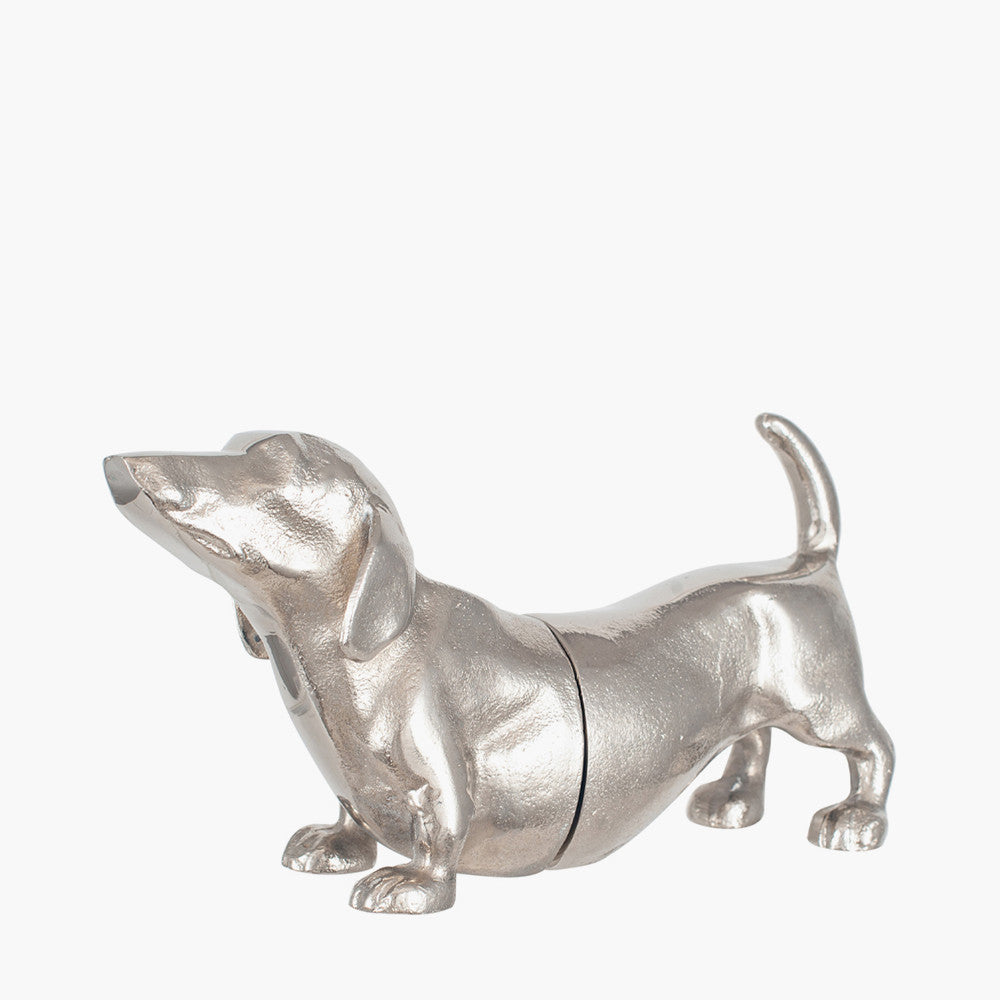 Silver Metal Sausage Dog Book Ends