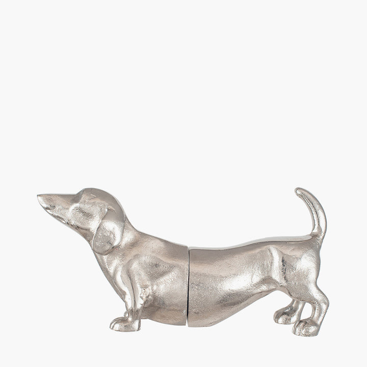 Silver Metal Sausage Dog Book Ends