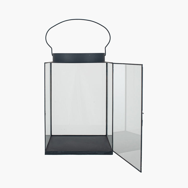 Black Metal and Glass Square Lantern Large