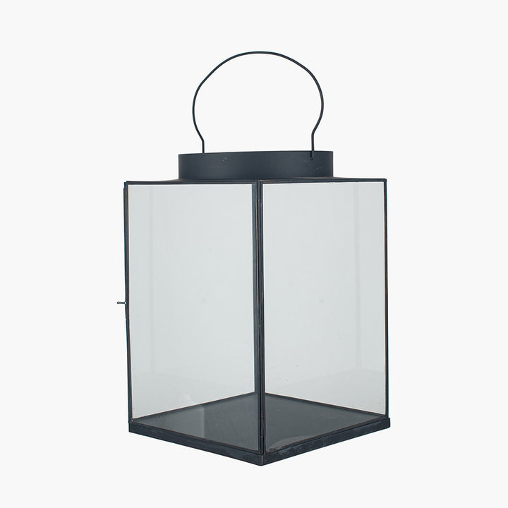 Black Metal and Glass Square Lantern Large