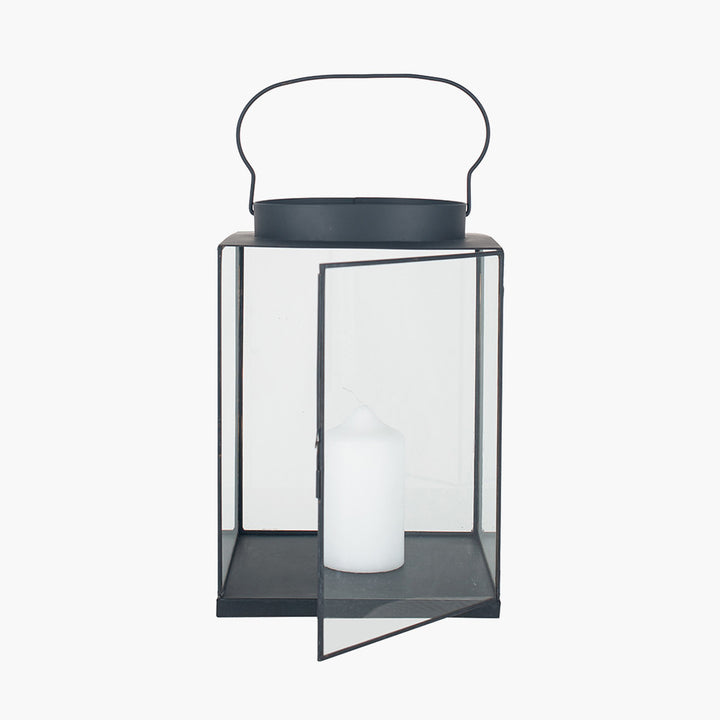 Black Metal and Glass Square Lantern Small