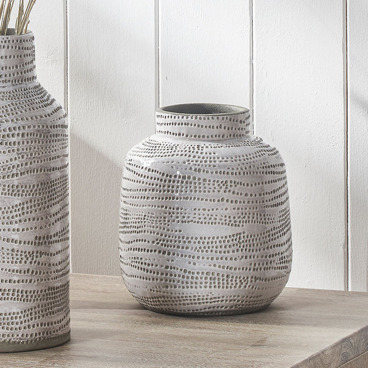 Alina White Stoneware Dot Design Vase