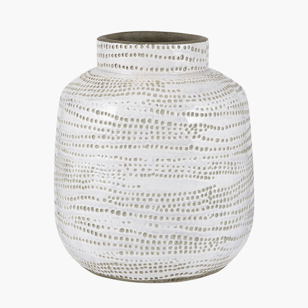 Alina White Stoneware Dot Design Vase