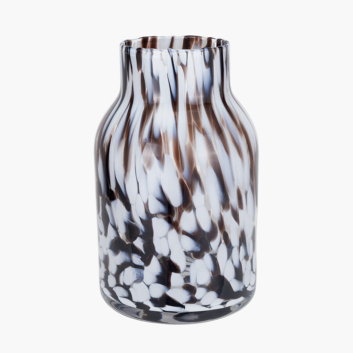 Brown and White Tortoiseshell Glass Vase Tall