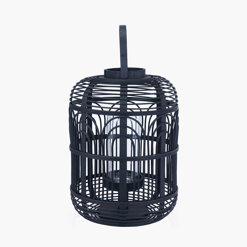 Black Bamboo and Glass Lantern Large