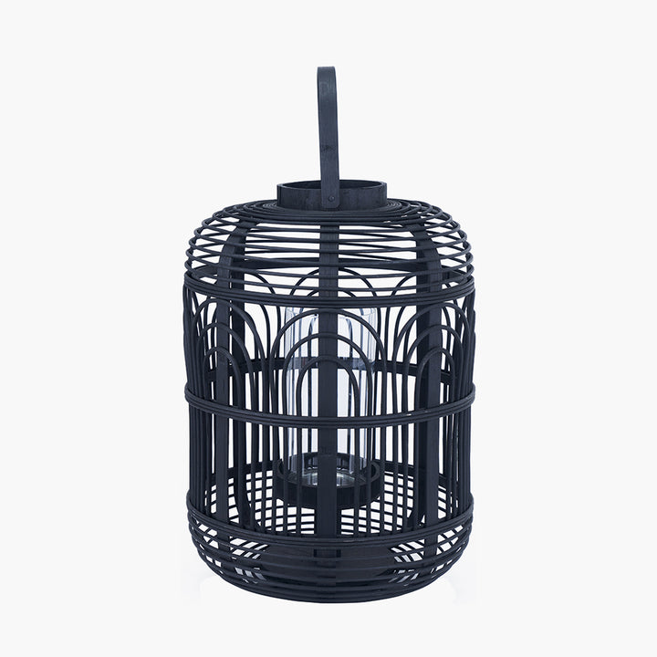 Black Bamboo and Glass Lantern Large