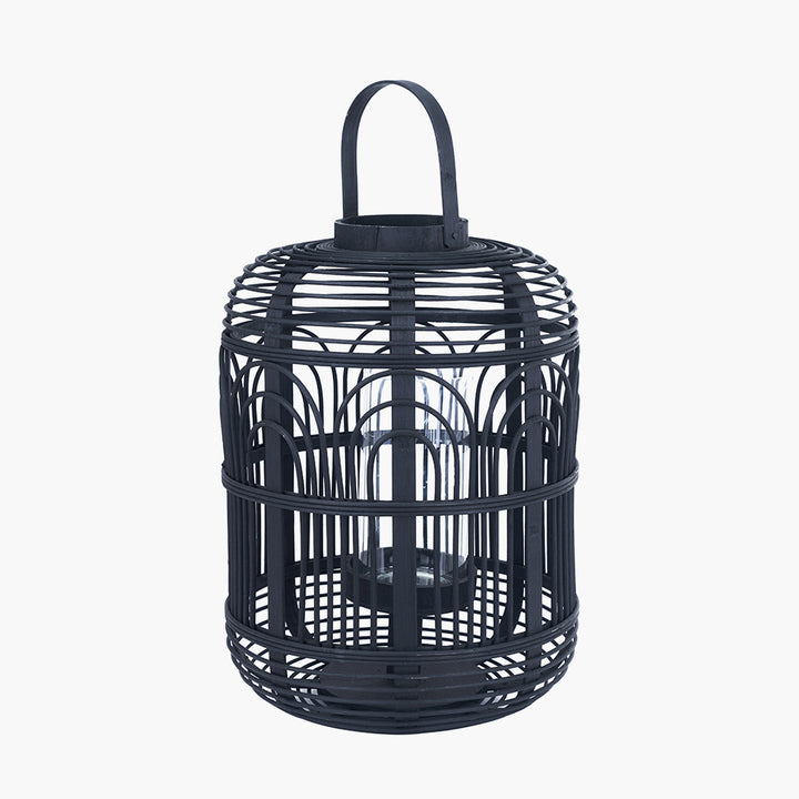 Black Bamboo and Glass Lantern Large