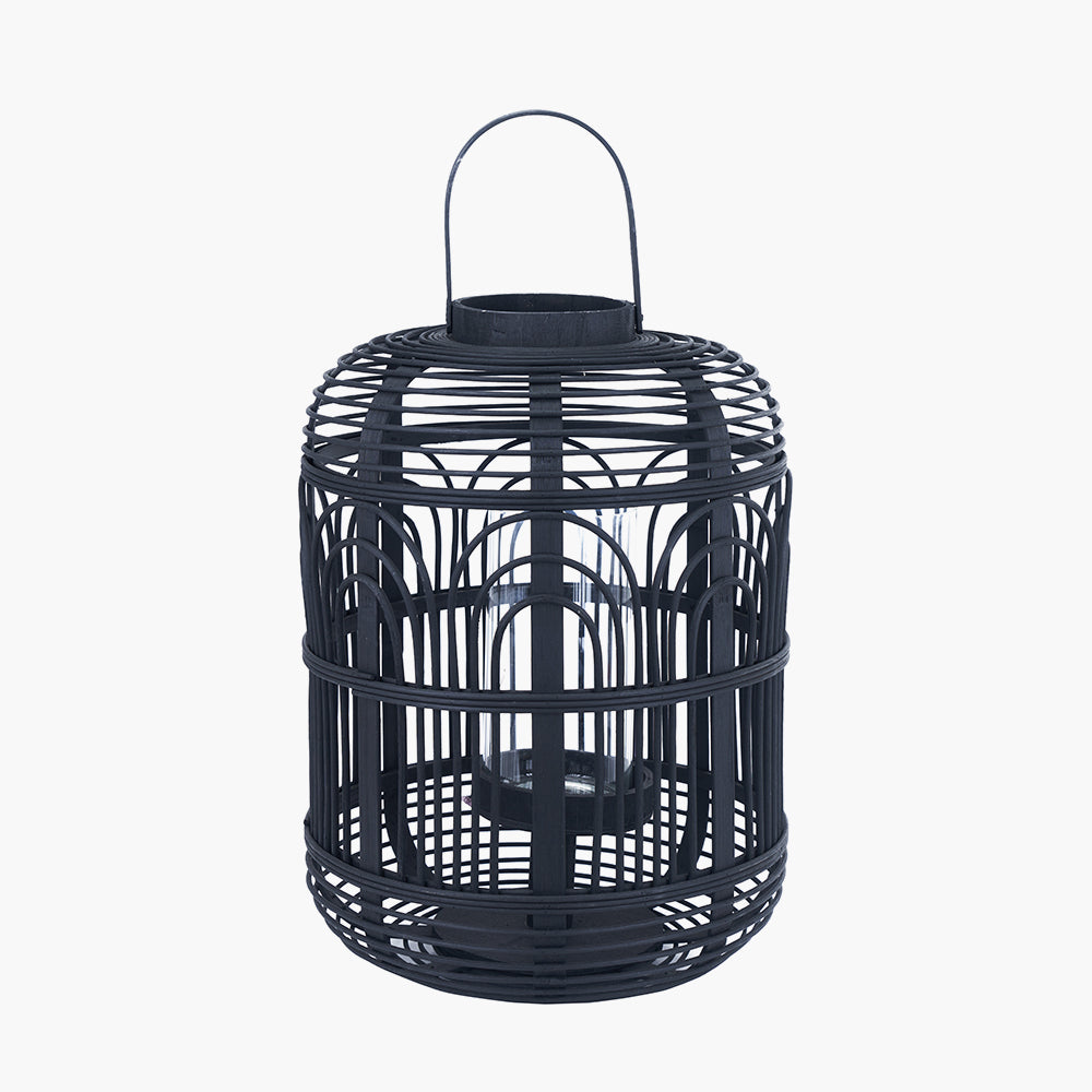 Black Bamboo and Glass Lantern Large